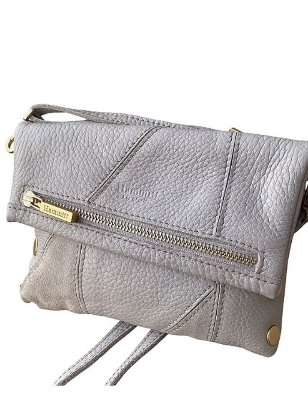 Hammitt Pebbled Leather Foldover Crossbody in Light Gray